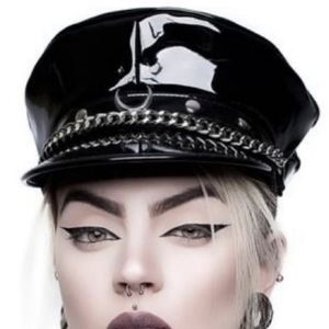 Killstar Force Field Black Hat - Vinyl w/ Moon & Chain - Goth, Alternative, Punk